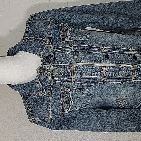 Route 66 Jacket Coat Trucker Denim Blue Jean Pockets Button Up Distressed L - Picture 3 of 16